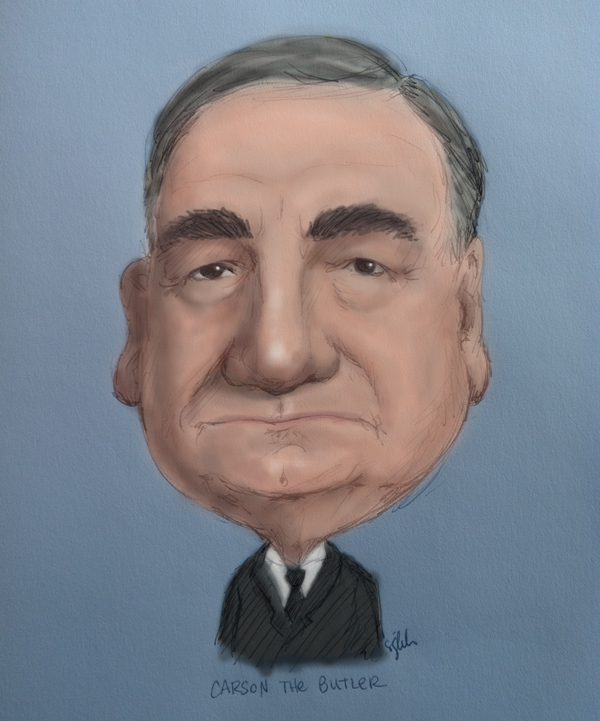 Caricature of Carson the Butler in Downton Abbey played by actor Jim Carter