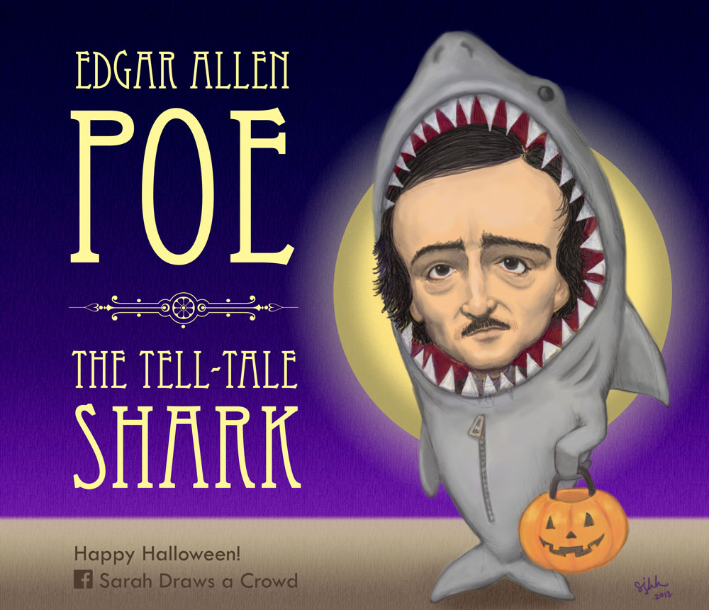 Celebrity Caricature: Edgar Allen Poe in his Halloween shark costume. Trick or Treat!