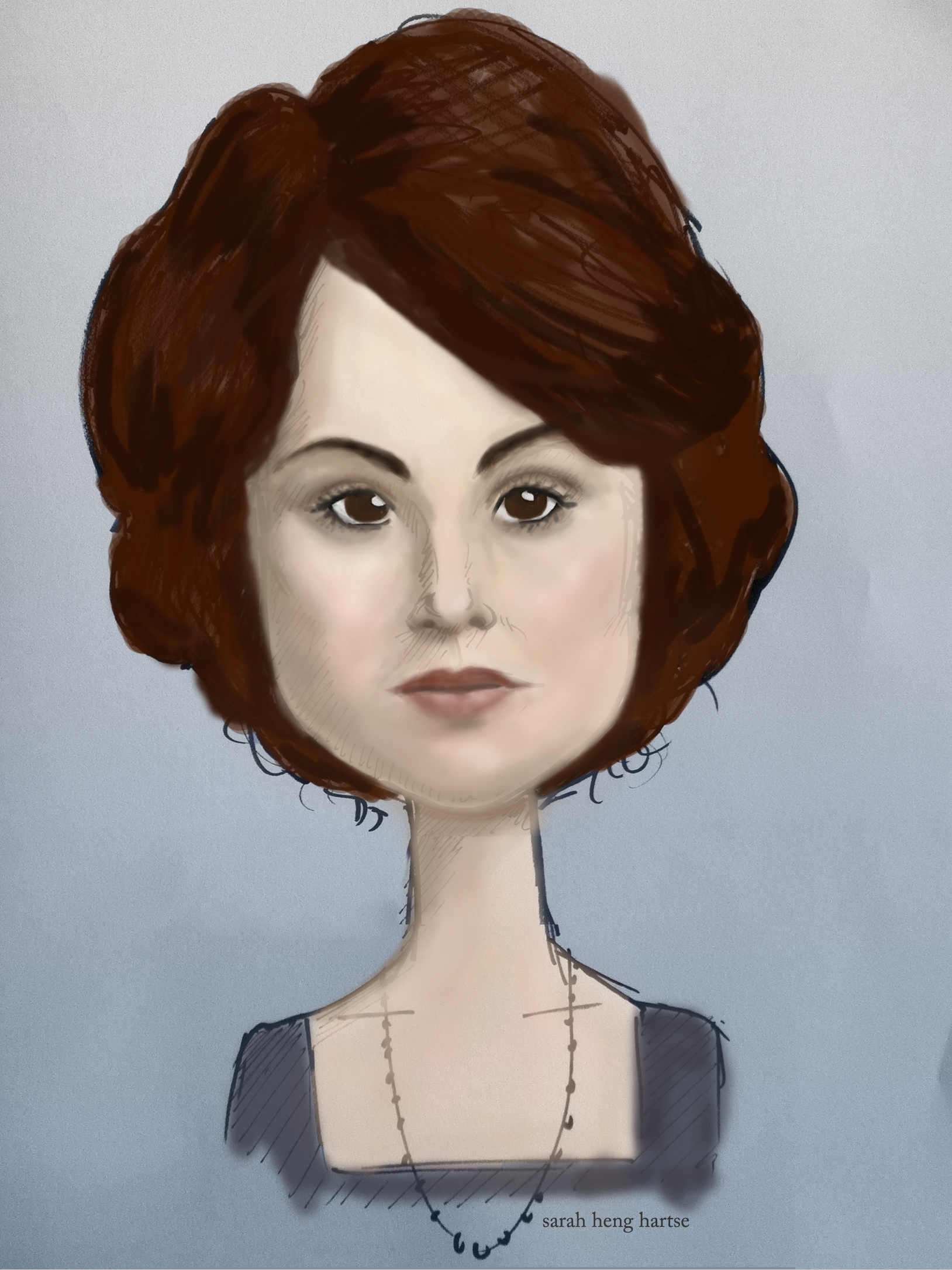 Caricature of Downton Abbey's Lady Mary Crawley played by Michelle Dockery