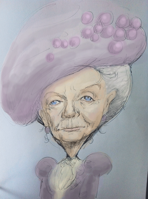 Caricature of Downton Abbey Dowager Countess of Grantham Violet Crawley, played by Dame Maggie Smith