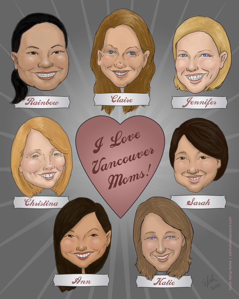 Caricature of moms in Vancouver BC Canada