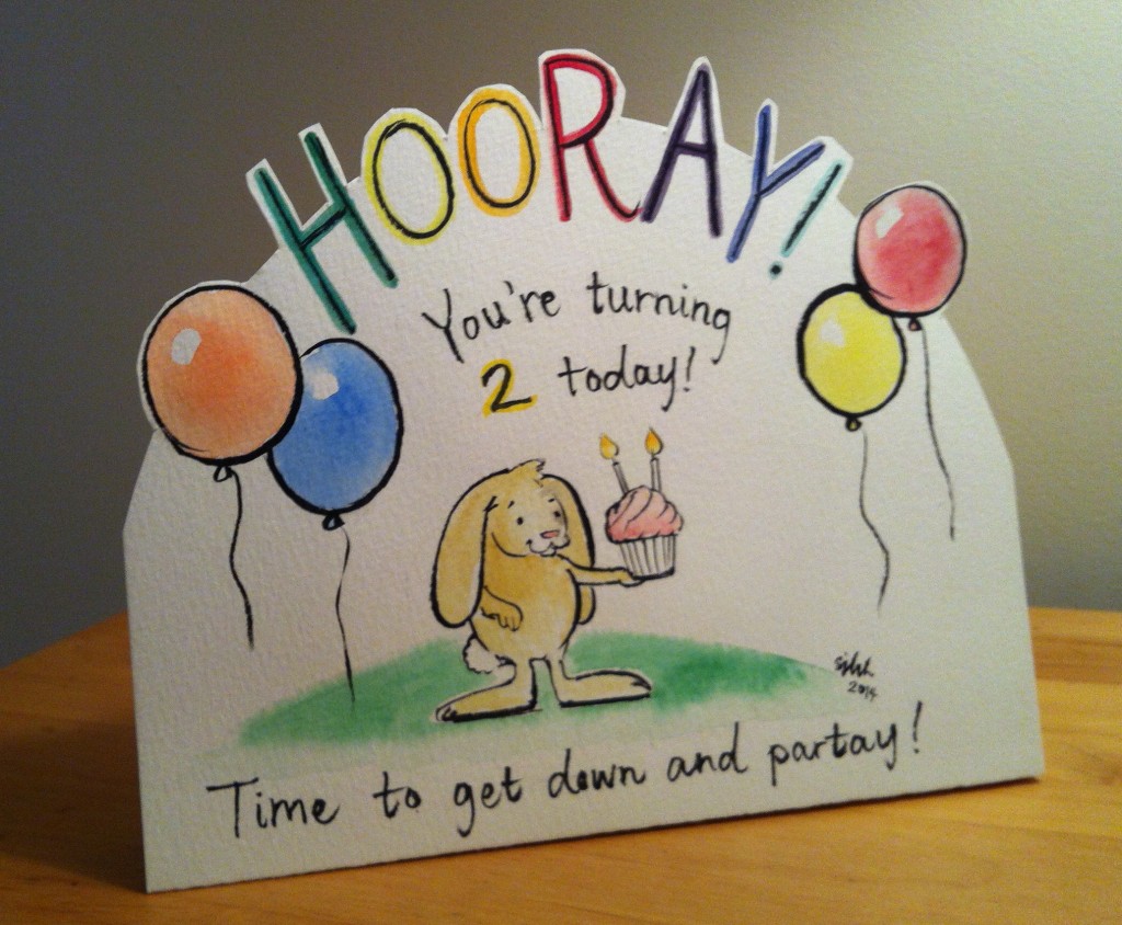 Bunny birthday card for a two year old