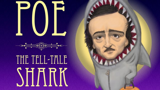 Celebrity Caricature: Edgar Allen Poe in his Halloween shark costume. Trick or Treat!