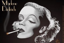 Marlene Dietrich smoking celebrity caricature
